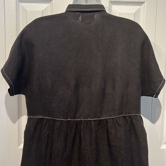 Cynthia Rowley Black Linen Short Sleeve Boho Dress Size S (fits oversized) - Picture 10 of 13